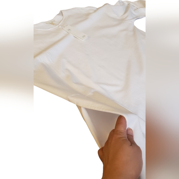 EILEEN FISHER NWT White French-Terry 3/4 Sleeve Raw-Edge Pocket Tunic - Picture 8 of 8